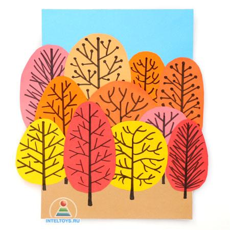 Осенняя аппликация «Лес» из цветной бумаги: мастер-класс для малышей Осенняя аппликация «Лес» из цветной бумаги: мастер-класс для малышей