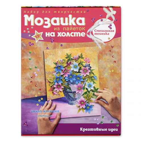 Картина из пайеток большого размера «Клематисы», Волшебная мастерская