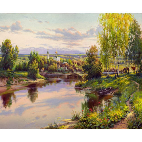 Алмазная мозаика «Вечер. Прищепа» с нанесенной рамкой 40х50 см, Molly