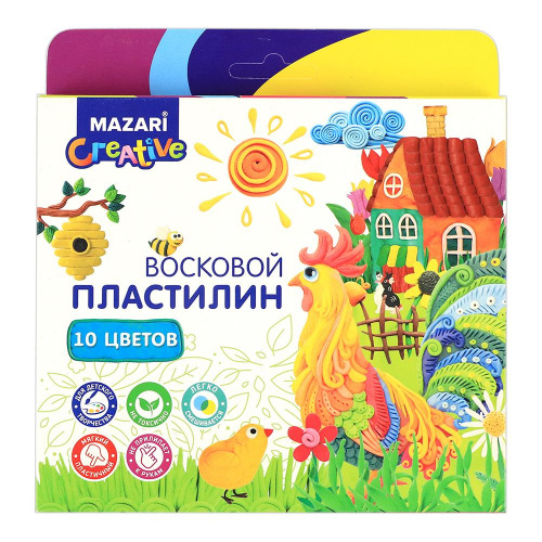 Пластилин восковой 10 цветов со стеком Mazari