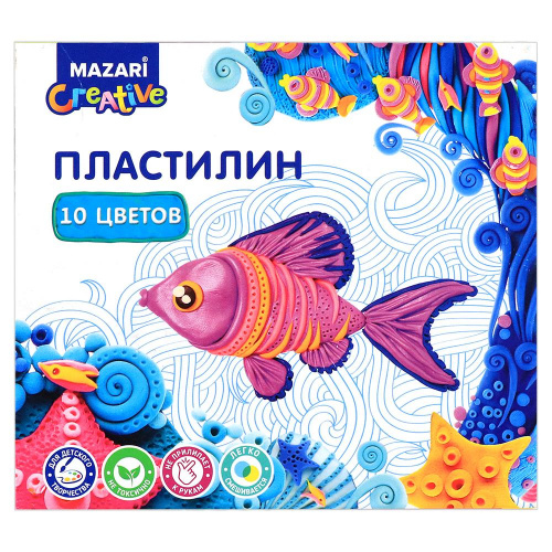 Пластилин классический 10 цветов со стеком Mazari