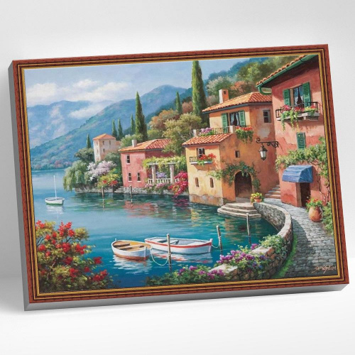 Картина мозаикой с нанесенной рамкой «Домики у моря» 40х50 см, Molly