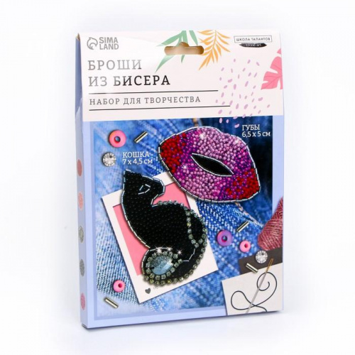 Вышивка бисером «Брошь Кошка и губы», Школа талантов