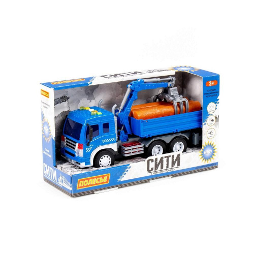 Инерционный автомобиль бортовой с манипулятором «Сити» синий, Полесье
