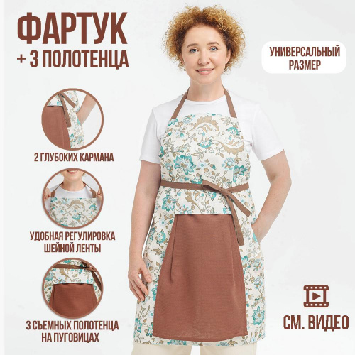 Кухонный фартук с карманами и комплектом полотенец «Китайские цветы», Ecoved