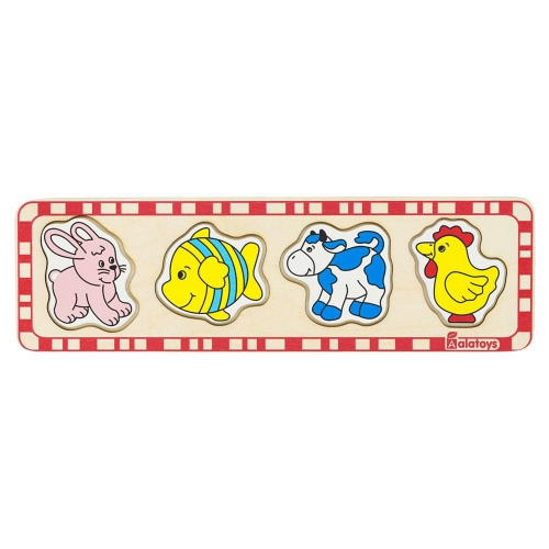 Пазлы Вкладыш «Заяц, рыбка, корова, петух», Алатойс (Alatoys)