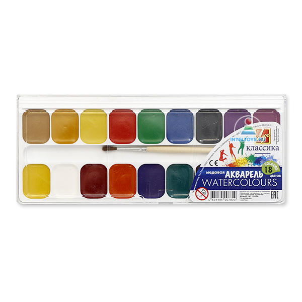 Акварель медовая «Классика» с кистью, 18 цветов (Луч)