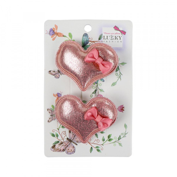 Набор заколок-зажимов для волос «Сердечки с бантиком» 2 штуки, Lukky Fashion