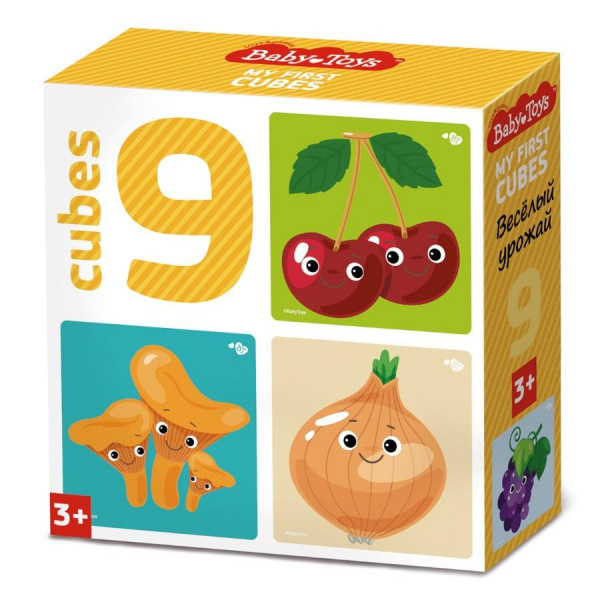 Кубики Baby Toys «Веселый урожай» 9 штук, Десятое королевство