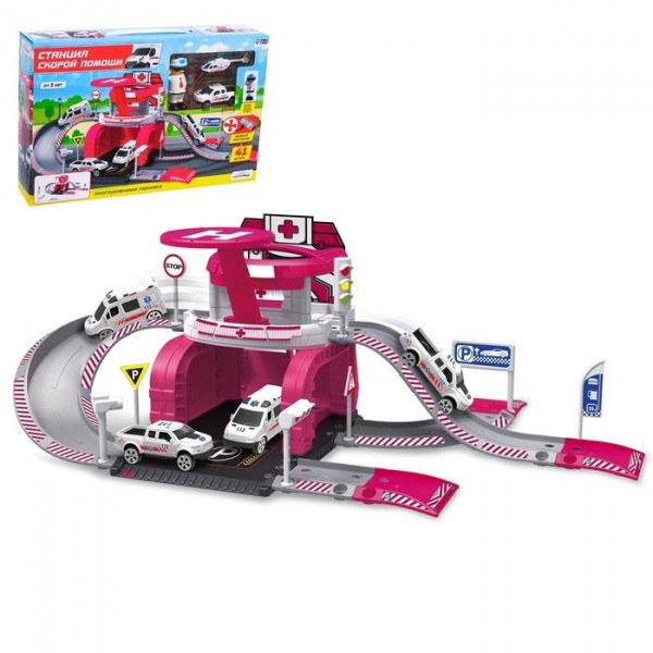 Парковка с металлическими машинкой и вертолётом «Станция скорой помощи ...