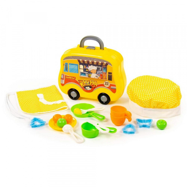 Набор детской посуды 22 элемента в чемоданчике на колесиках, Полесье