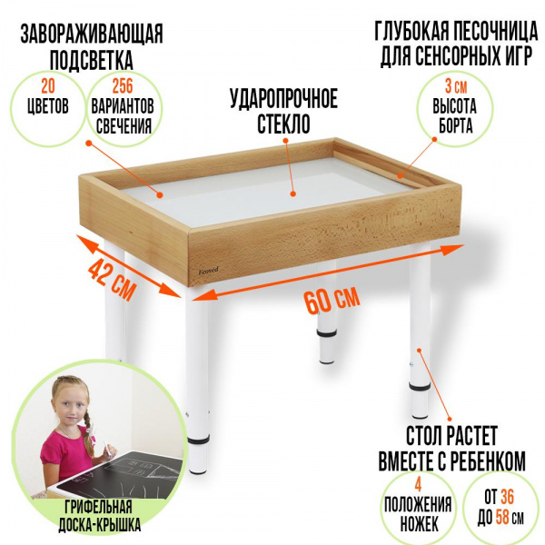 Стол для рисования песком 60*42 Лак без ящика (набор лопаток,1л  песка,,крышка,ножки) ЭКОВЕД фото 11