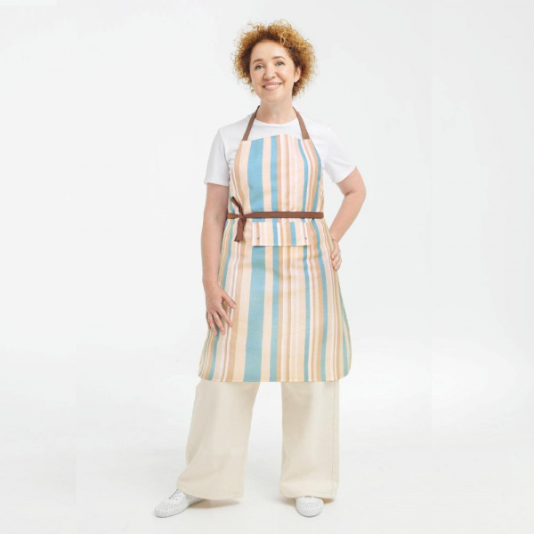 Кухонный фартук из хлопка Полоска и 3 полотенца Персик фото 3