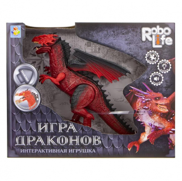 Интерактивный дракон RoboLife красный 20 см, 1TOY